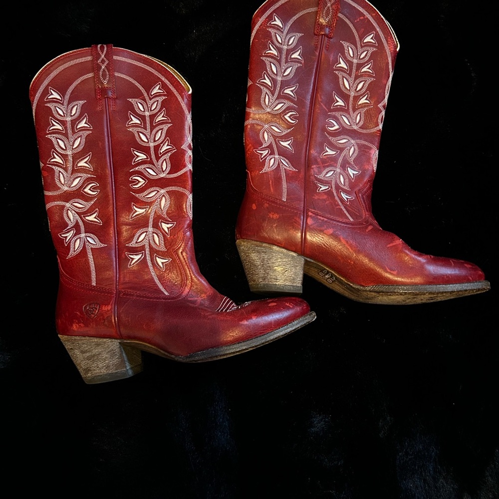Ariat Red and White Embroidered Heeled Boots